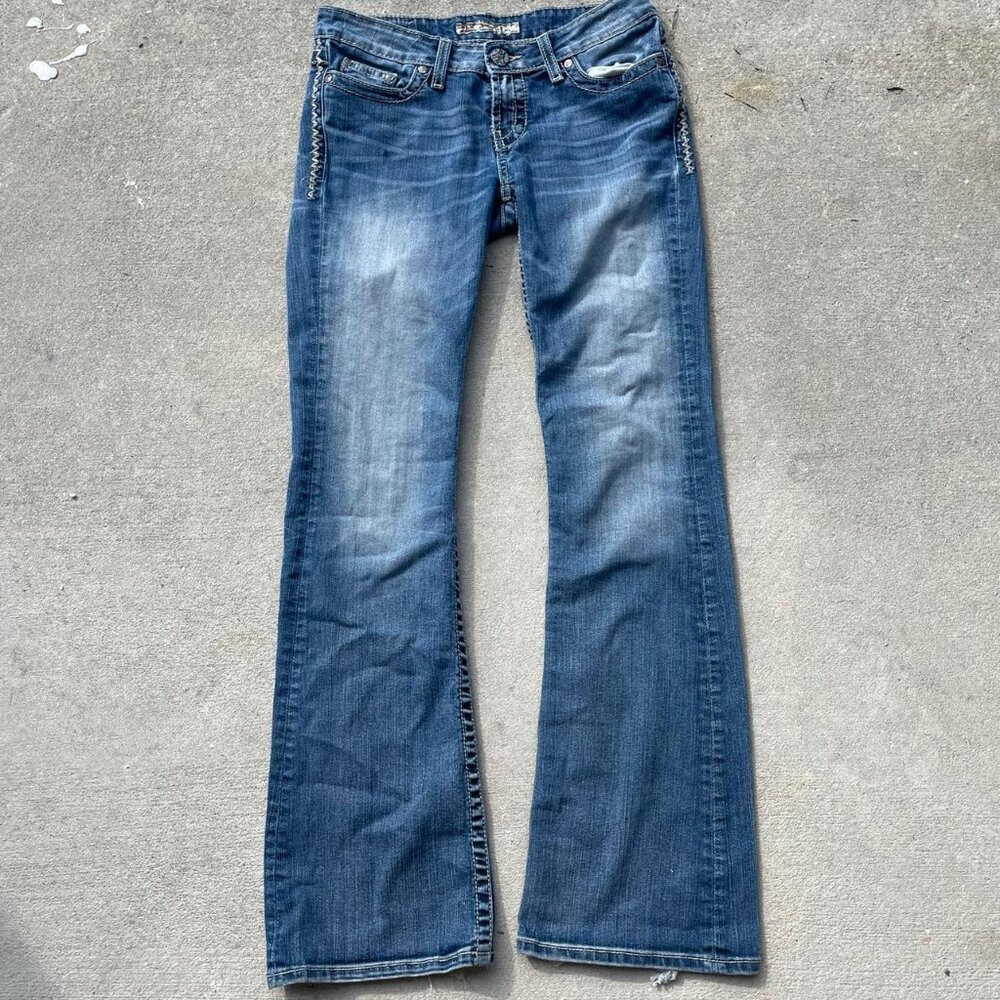 2000s Womens Low Rise Flare Buckle Jeans - 27''x32''